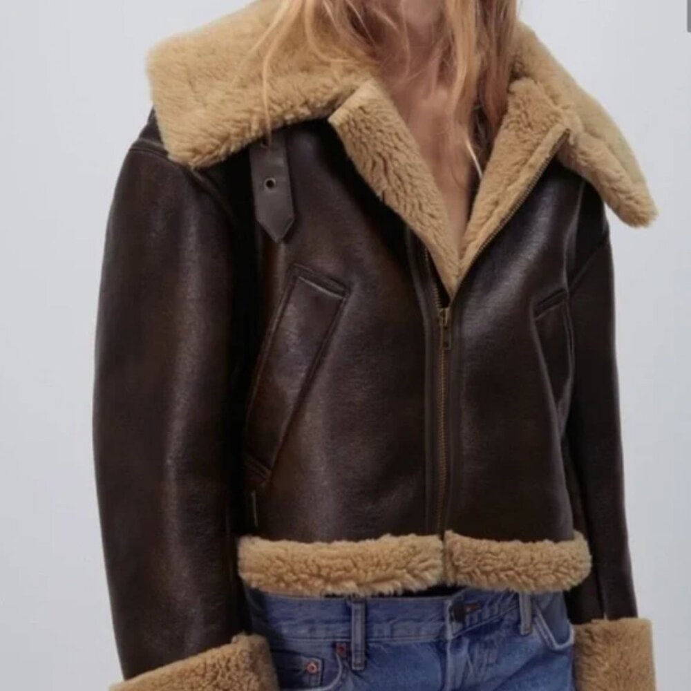 ZARA Faux Fur Shearling Jacket - Aviator